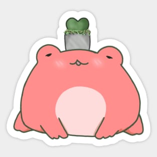 Chibi Frog With Succulent Plant (Red) Sticker